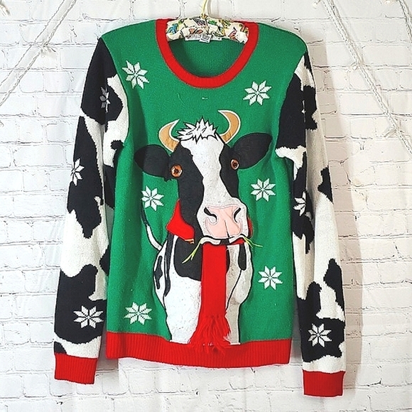 Jolly Sweaters Farmer Farmhouse Cow Heifer Ugly Christmas Sweater Unisex Size S - Picture 15 of 17